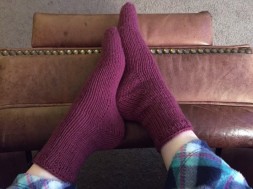 Hannah's first knitted socks on notyouraveragecrochet.com